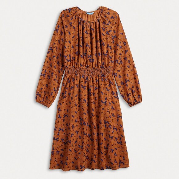 Draper James RSVP Smocked Waist Midi Dress - Size 2X (20) - Rust Floral Print‎ - Picture 3 of 12